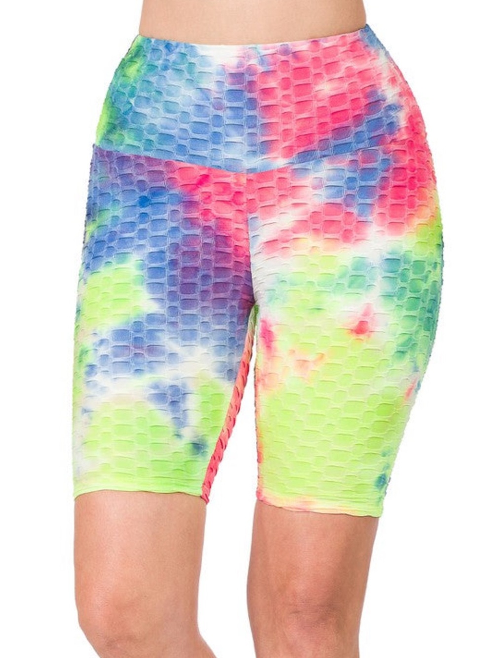 Tie-Dye Honeycomb High-Waist Bike Shorts - Multicolor